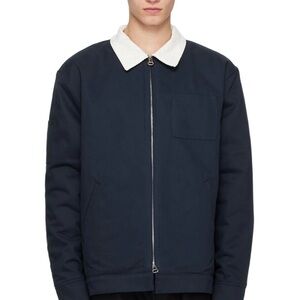 Classic Navy Bomber Jacket with White Collar